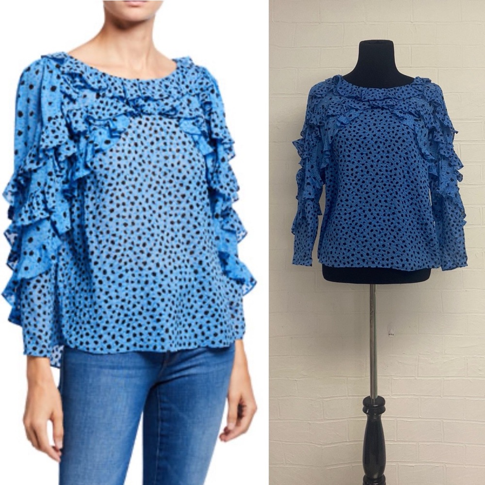 Rebecca Taylor, Size 0, Silk Blend, Blouse, Leopard Print, Ruffles